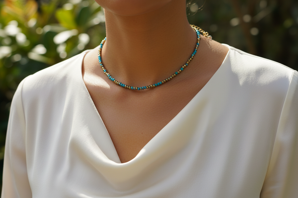 Choker Elegante con Microcristalli Bronzo - Girocollo Raffinato