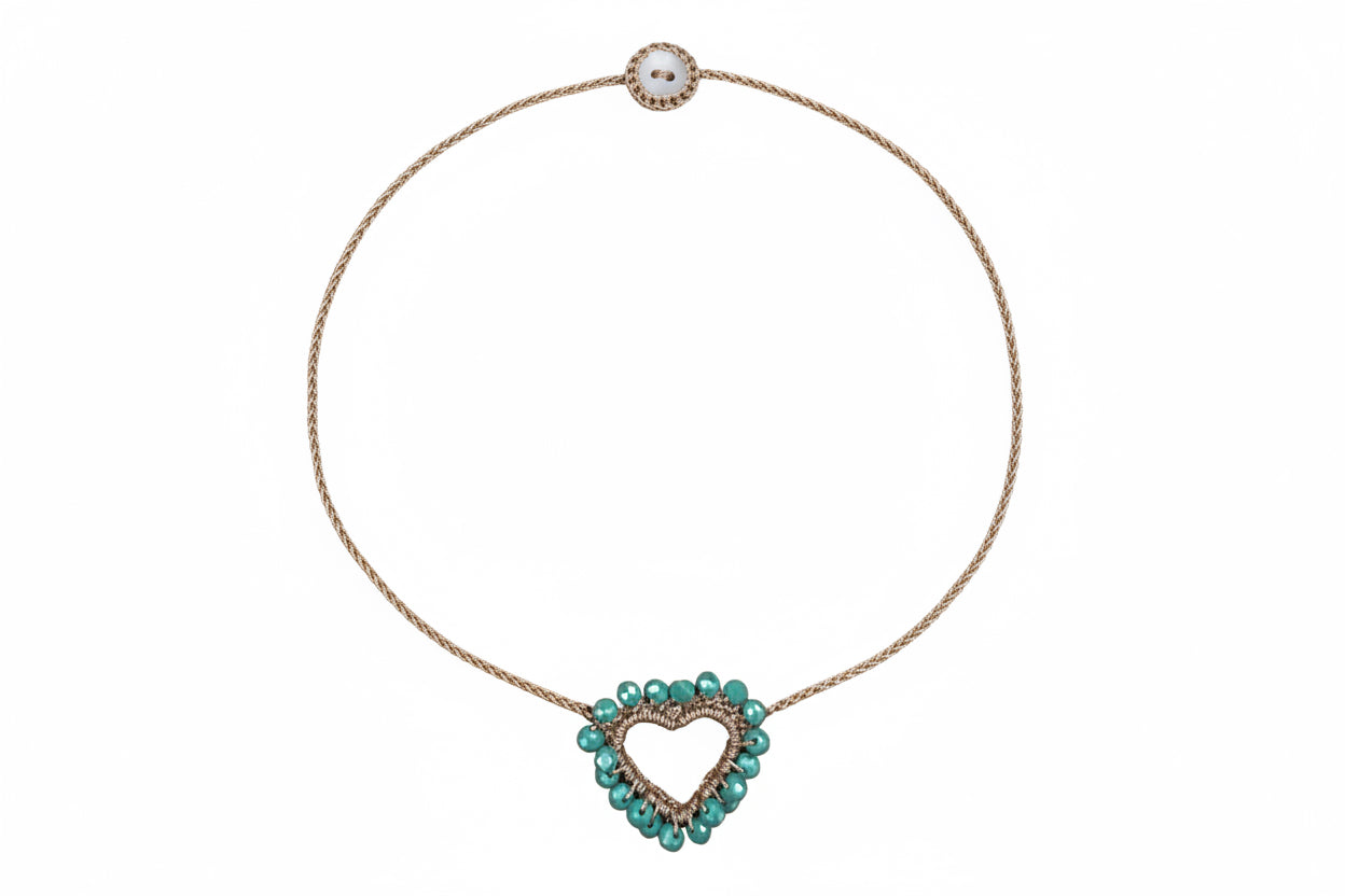 Choker Crochet con Cuore di Cristalli - Collana Artigianale Silver