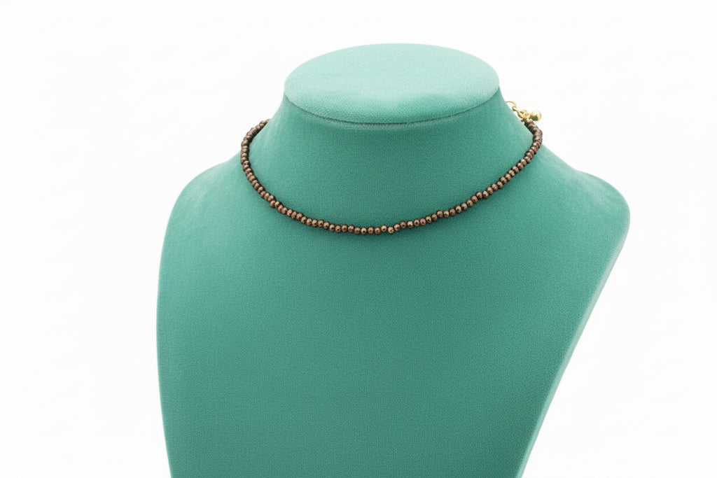 Choker Elegante con Microcristalli Bronzo - Girocollo Raffinato