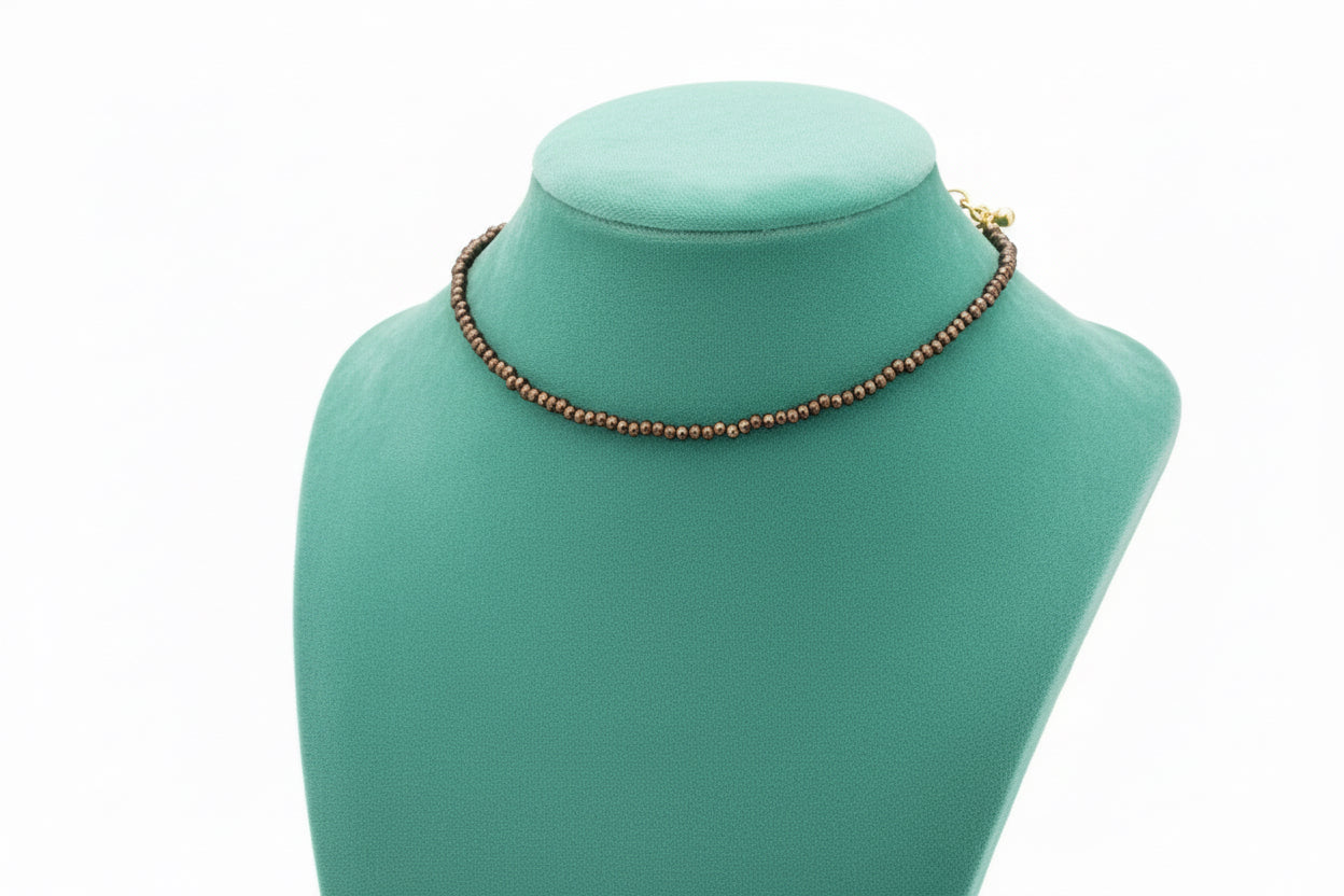 Choker Elegante con Microcristalli Bronzo - Girocollo Raffinato